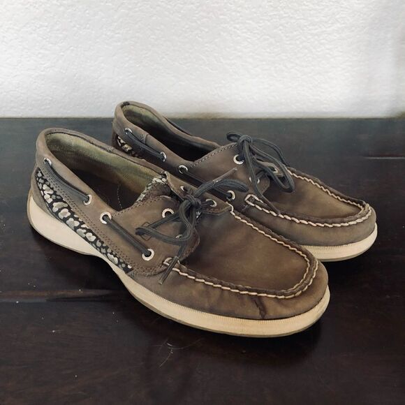 Sperry Cheetah Leopard Gray Boat Shoes 8 - Picture 4 of 7